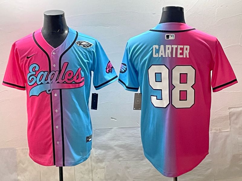 Men 2025 Philadelphia Eagles 98 Carter Blue pink Nike Limited NFL Jersey style 010